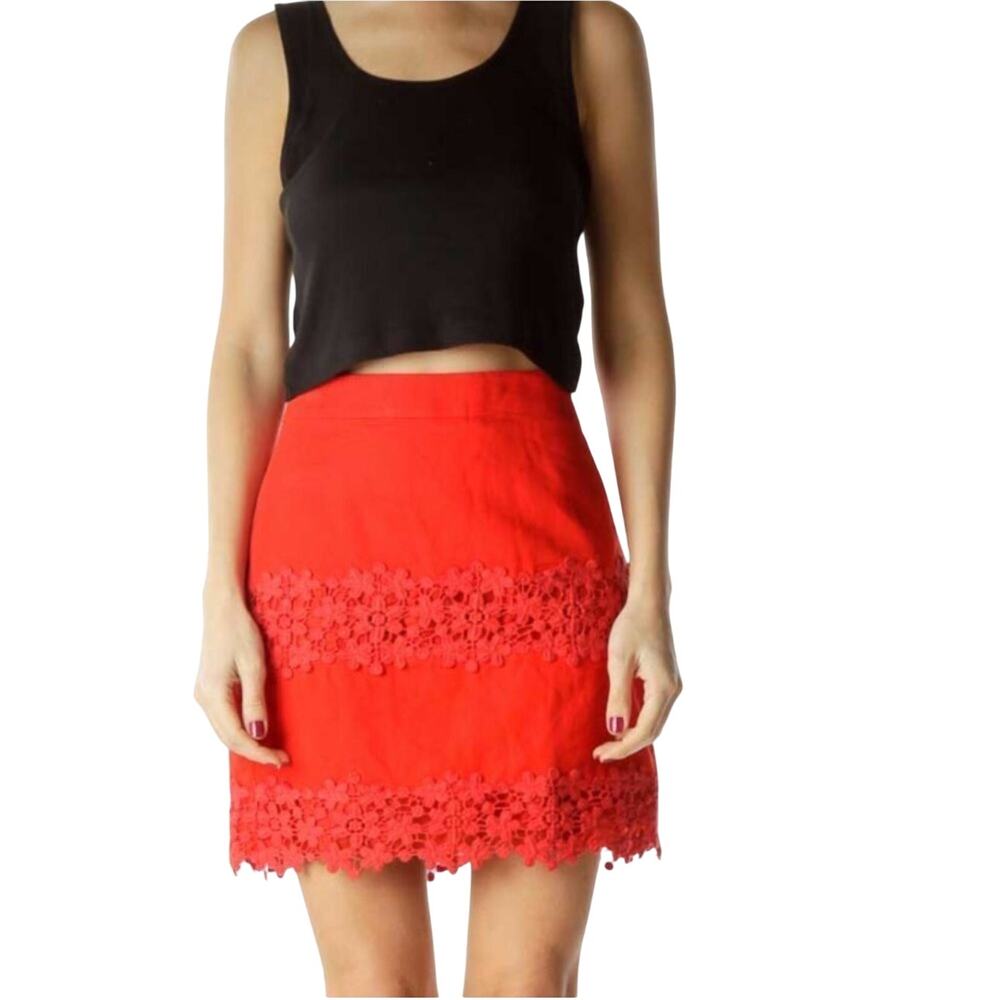 J Crew Womens bright red pique and lace mini skirt Size 0